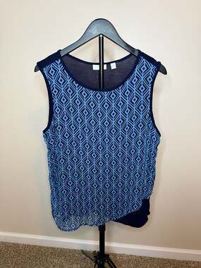☀️New York & Company Sleeveless Geometric Print Layered Tank Top Navy Blue XL